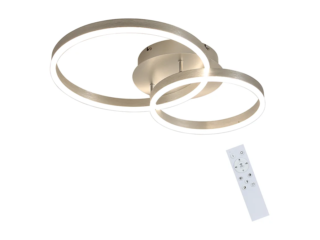 NETTLIFE Nowoczesna, ściemnialna lampa sufitowa LED – 2-pierścieniowa lampa sufitowa z metalu i akrylu z pilotem, srebrna, 59 cm, do salonu 4361546 - obrazek 1
