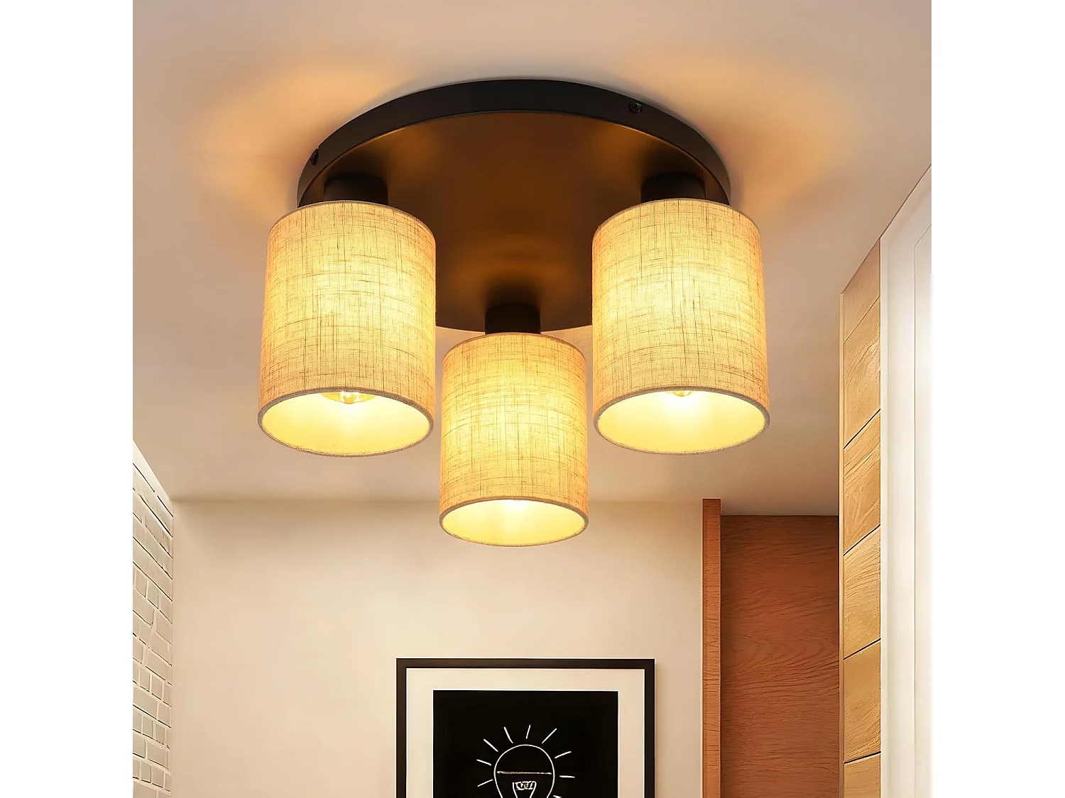 Lampa sufitowa Nettlife Vintage z trzema źródłami światła, E27 z czarnym kloszem z tkaniny, okrągła oprawa świetlna w stylu retro (żarówki nie są dołączone) 4861019 - obrazek 1