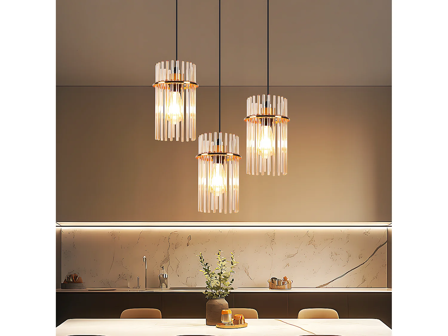 Lampa wisząca Nettlife z trzema źródłami światła do jadalni – okrągła szklana lampa wisząca z gniazdem E27, 16 cm (żarówki nie są dołączone) 4736393 - obrazek 1