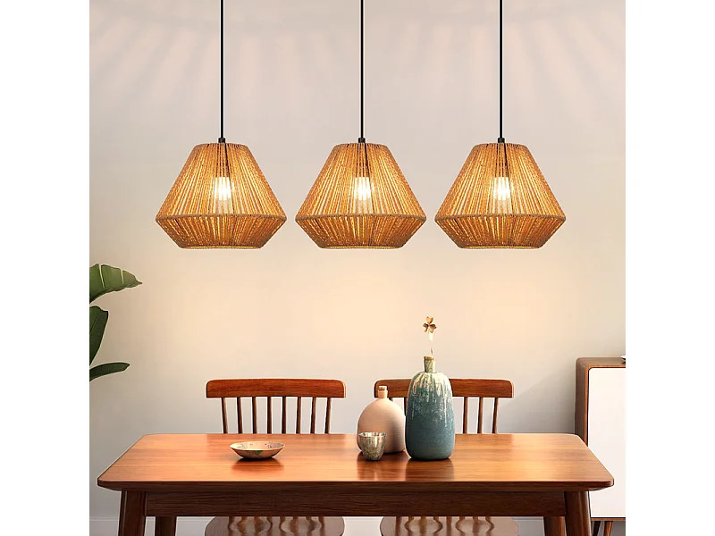 Lampa wisząca Nettlife Boho Rattan na stół jadalny – 3 żarówki E27, regulowana wysokość, styl retro, do salonu/sypialni (żarówki nie są dołączone) 4860938 - obrazek 1