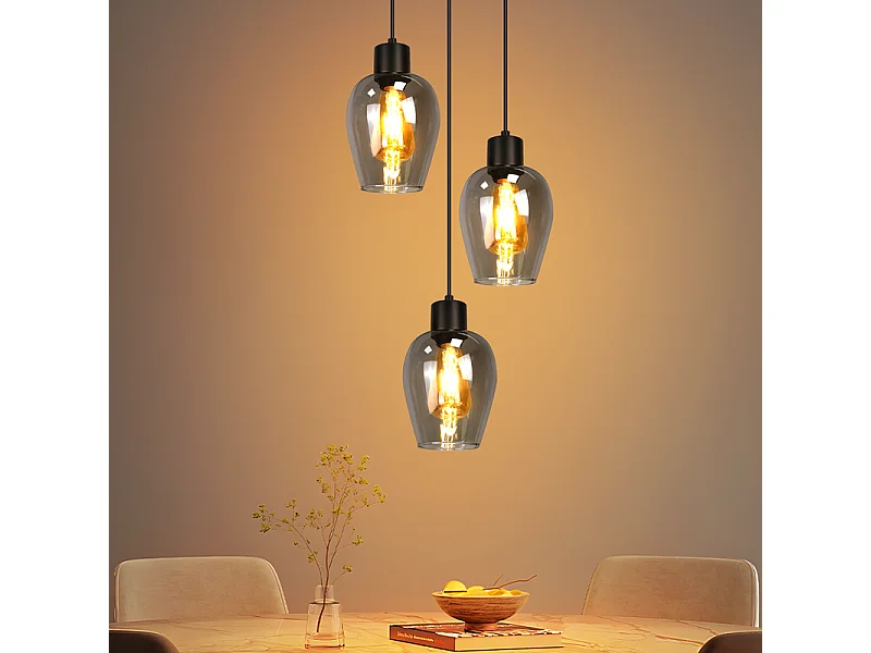 Lampa wisząca Nettlife Black Dining Table - Vintage, przydymione szkło, lampa wisząca E27 z pojedynczym płomieniem, bez źródła światła 4736384 - obrazek 1