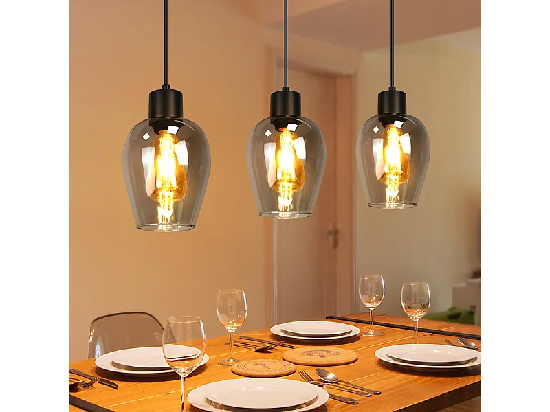 Lampa wisząca Nettlife Black Dining Table - Vintage, przydymione szkło, lampa wisząca E27 z pojedynczym płomieniem, bez źródła światła 4736368 - obrazek 1