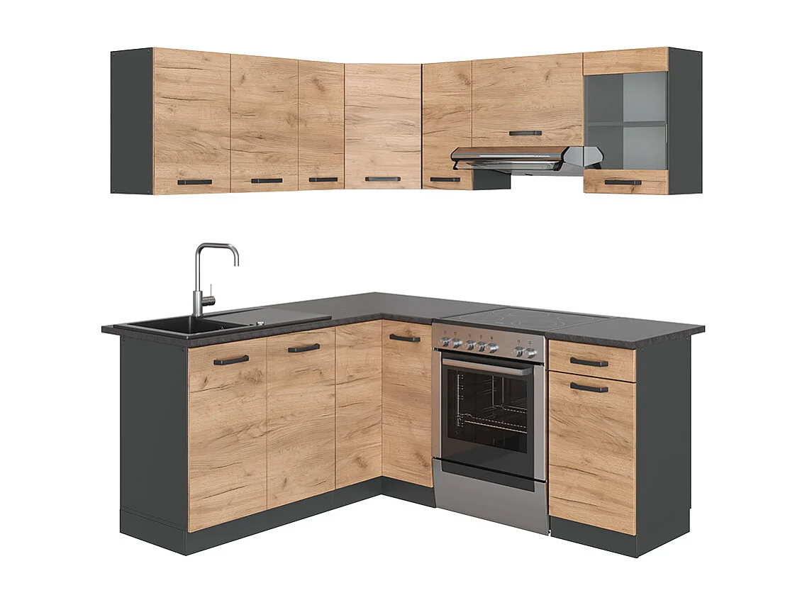 Kuchnia narożna dąb goldkraft/antracyt 187x46x81.6 rick 4780896 - obrazek 1