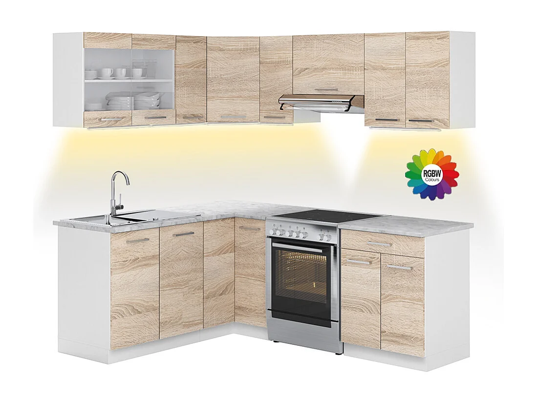 Kuchnia narożna sonoma/biały 207x60x81.6 rick 4844581