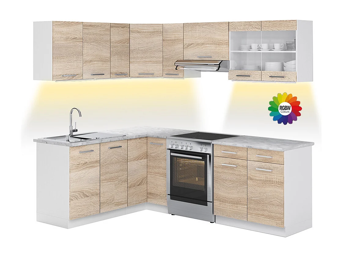 Kuchnia narożna sonoma/biały 227x60x81.6 rick 4780757