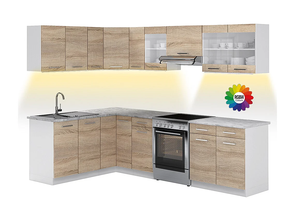 Kuchnia narożna sonoma/biały 267x60x81.6 rick 4779572