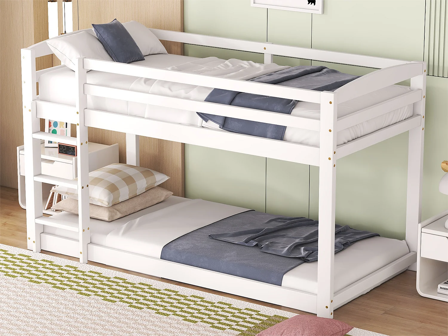 Łóżko piętrowe dziecięce 2 x 90 x 200 cm - sosna - barierki i drabinka - białe 2123947 - obrazek 1