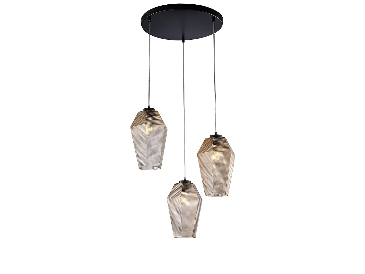 Lampa wisząca Prisma żelazo czarne regulowane kable klosze szkło bursztynowe dmuchane dekoracja tłoczona 3 lampy Ø47 3788056 - obrazek 1