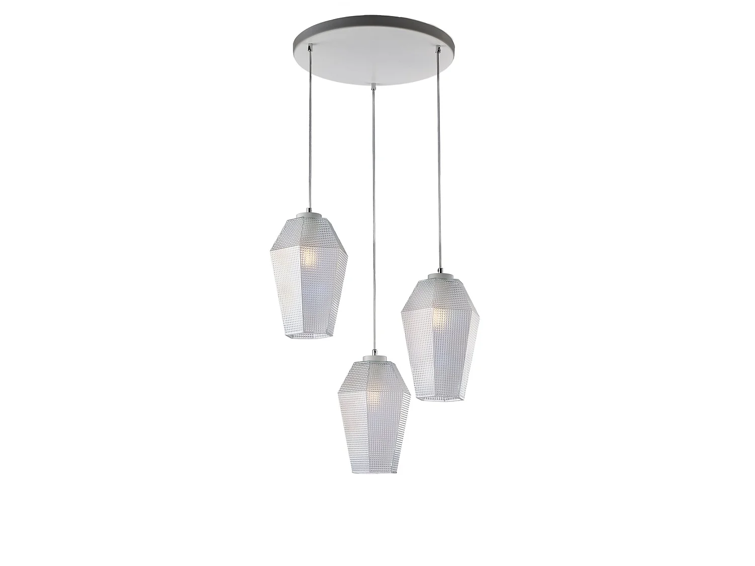 Lampa wisząca Prisma żelazo białe regulowane kable klosze szkło przezroczyste dmuchane wzór tłoczony 3 światła 3788561 - obrazek 1
