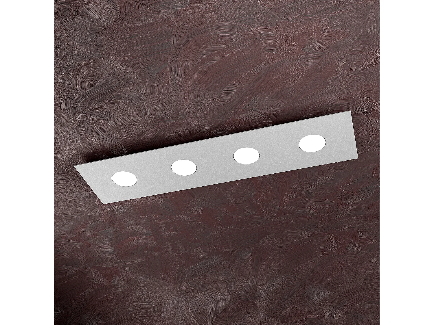 Prostokątna lampa sufitowa Toplight Area z 4 źródłami światła i oprawką GX53, struktura szara, nowoczesny design 80x20x3 cm 4139005