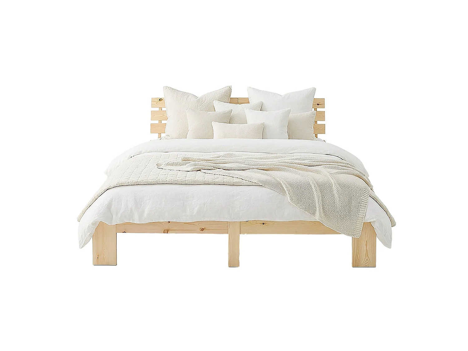 Łóżko podwójne 160x200 cm, naturalne drewno, łóżko futon 4644357 - obrazek 1