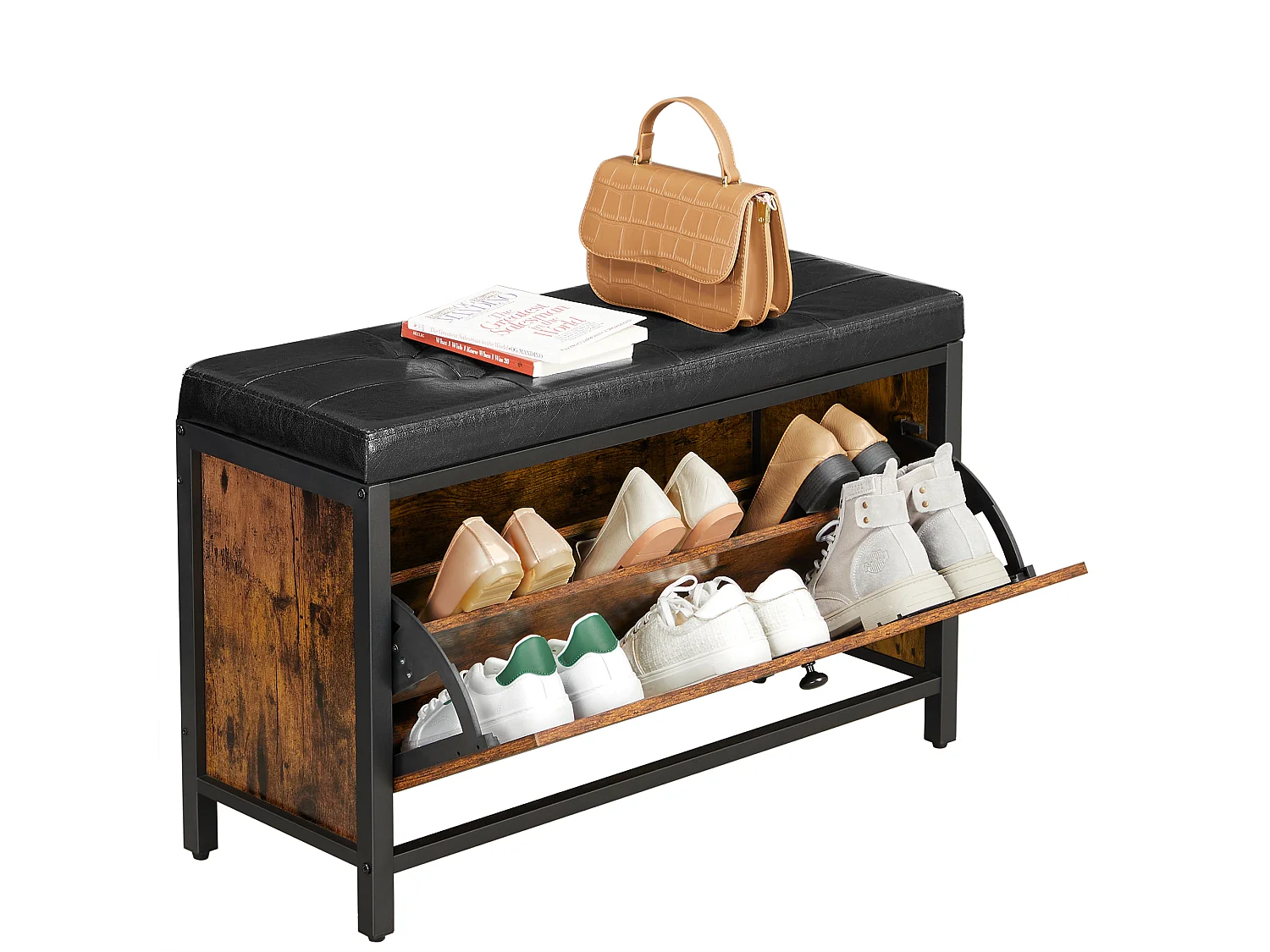 Ławka na buty 80x30x51 cm czarna vintage brązowa 4817019