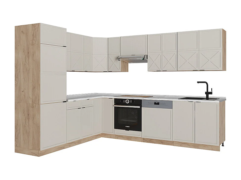 Kuchnia narożna greybeige/dąb goldkraft 287x46x81.6 fame-line 4779287