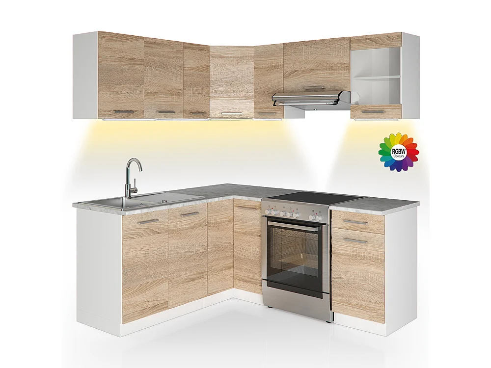 Kuchnia narożna sonoma/biały 187x60x81.6 rick 4779189