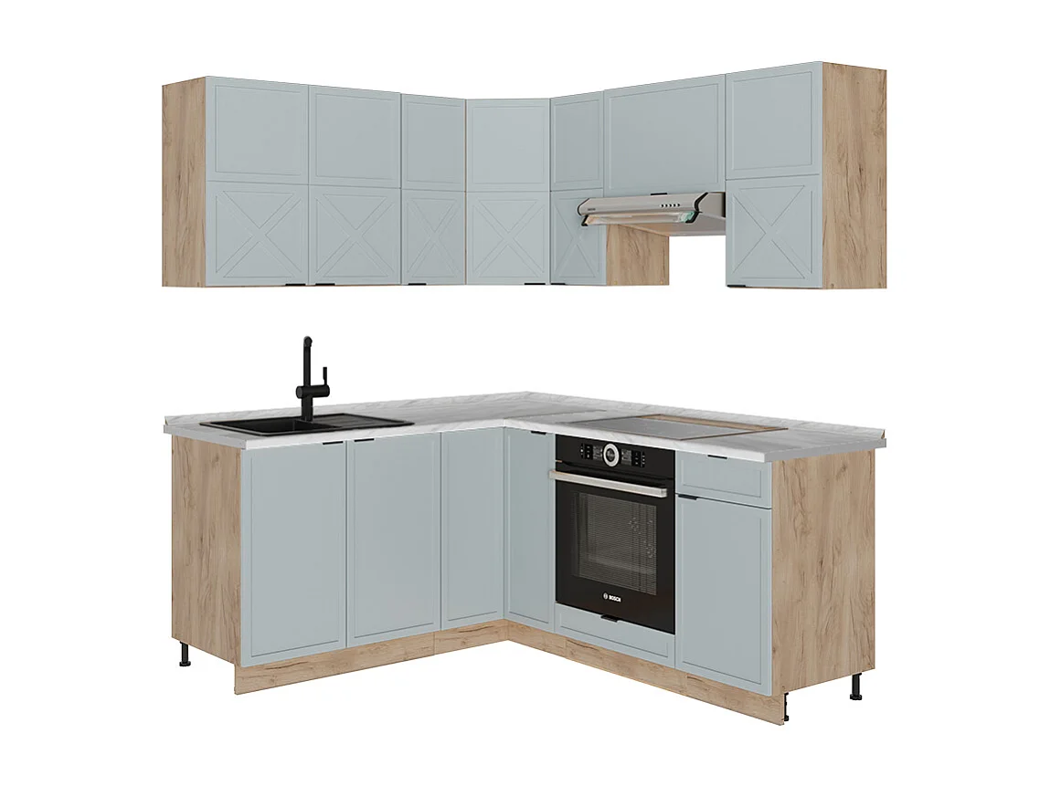 Kuchnia narożna jasnoniebiesko szary/dąb goldkraft 190x46x81.6 fame-line 4779408 - obrazek 1