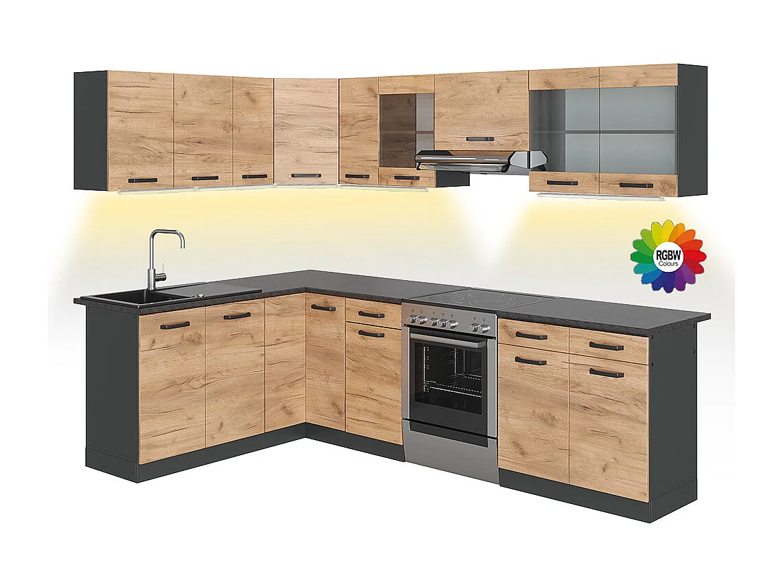 Kuchnia narożna dąb goldkraft/antracyt 267x60x81.6 rick 4779491
