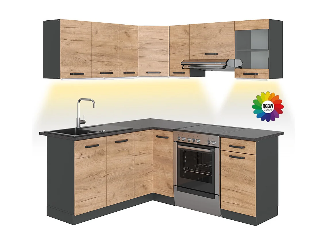 Kuchnia narożna dąb goldkraft/antracyt 187x60x81.6 rick 4780460 - obrazek 1