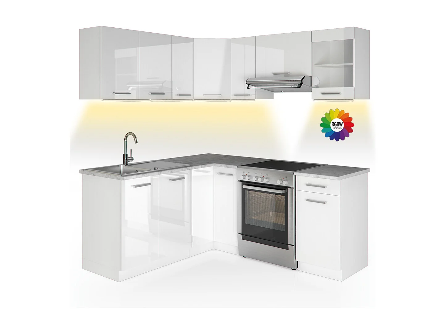 Kuchnia narożna biały wysoki połysk/biały 187x60x81.6 rick 4780976 - obrazek 1