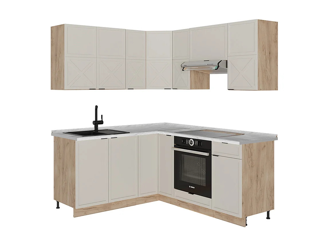 Kuchnia narożna greybeige/dąb goldkraft 190x46x81.6 fame-line 4780623
