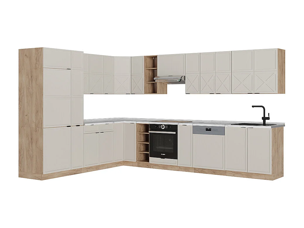 Kuchnia narożna greybeige/dąb goldkraft 347x46x81.6 fame-line 4780751