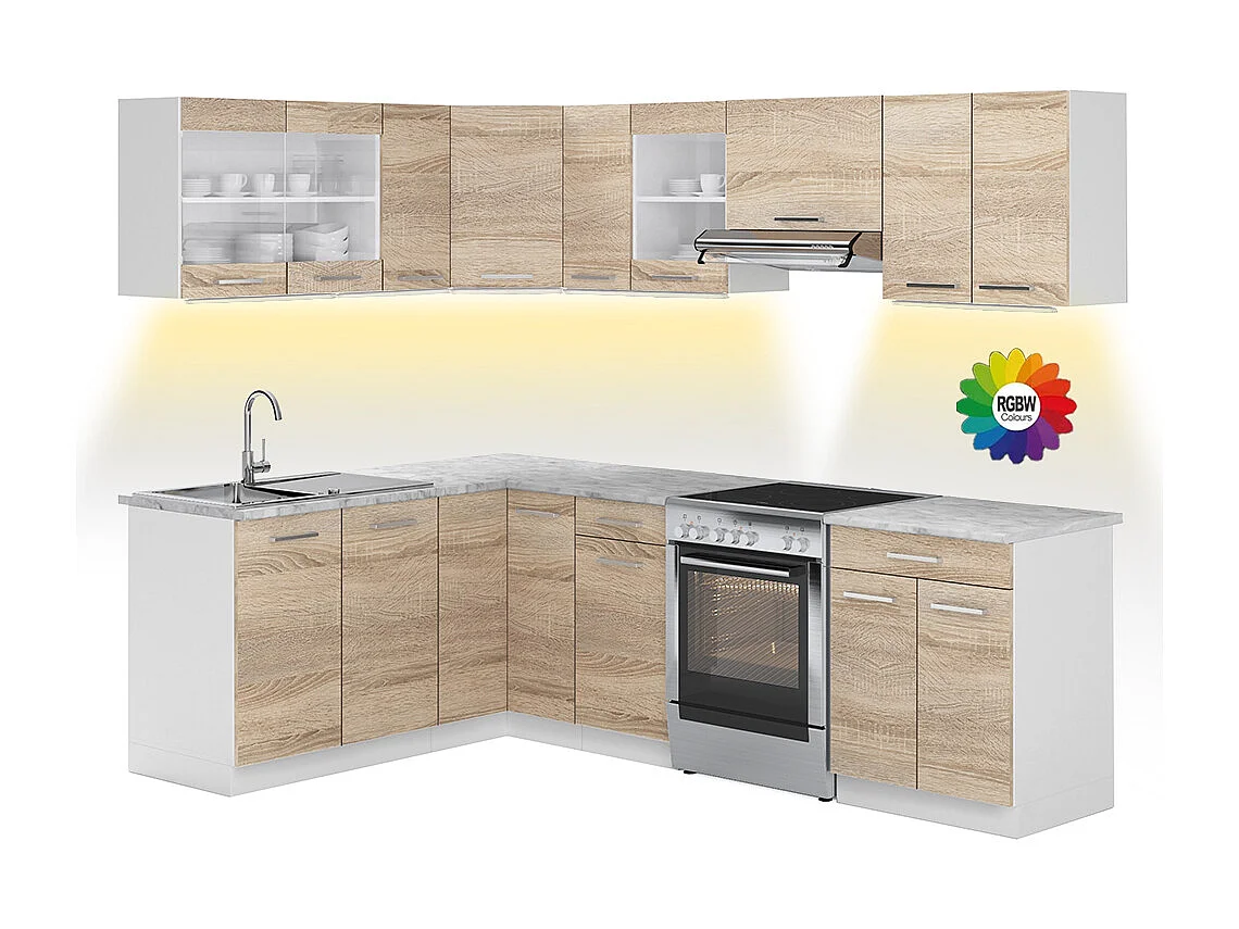 Kuchnia narożna sonoma/biały 247x60x81.6 rick 4781439 - obrazek 1