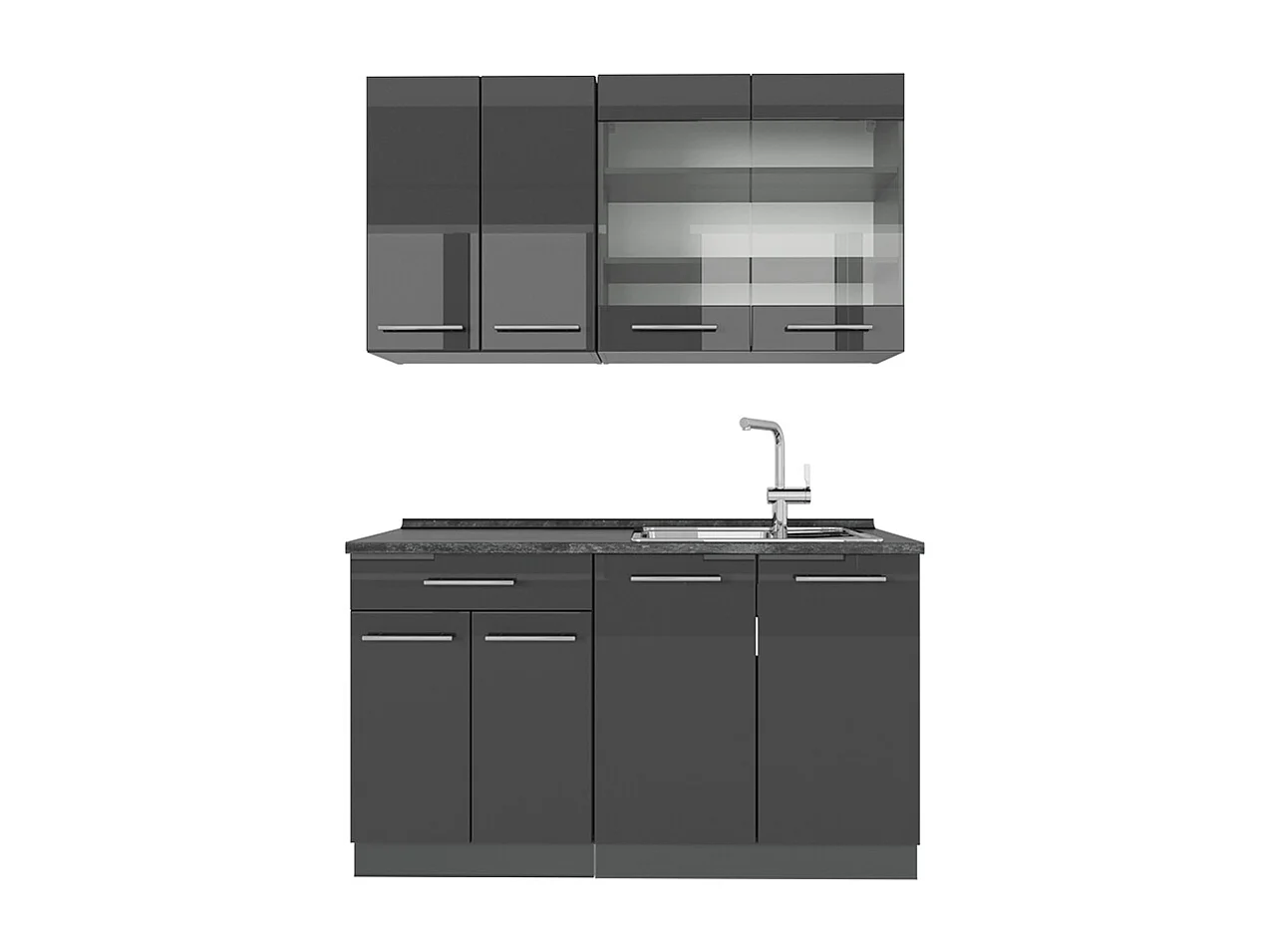 Kuchnia pojedyncza antracyt wysoki połysk 140x60x81.6 fame-line 4779353 - obrazek 1