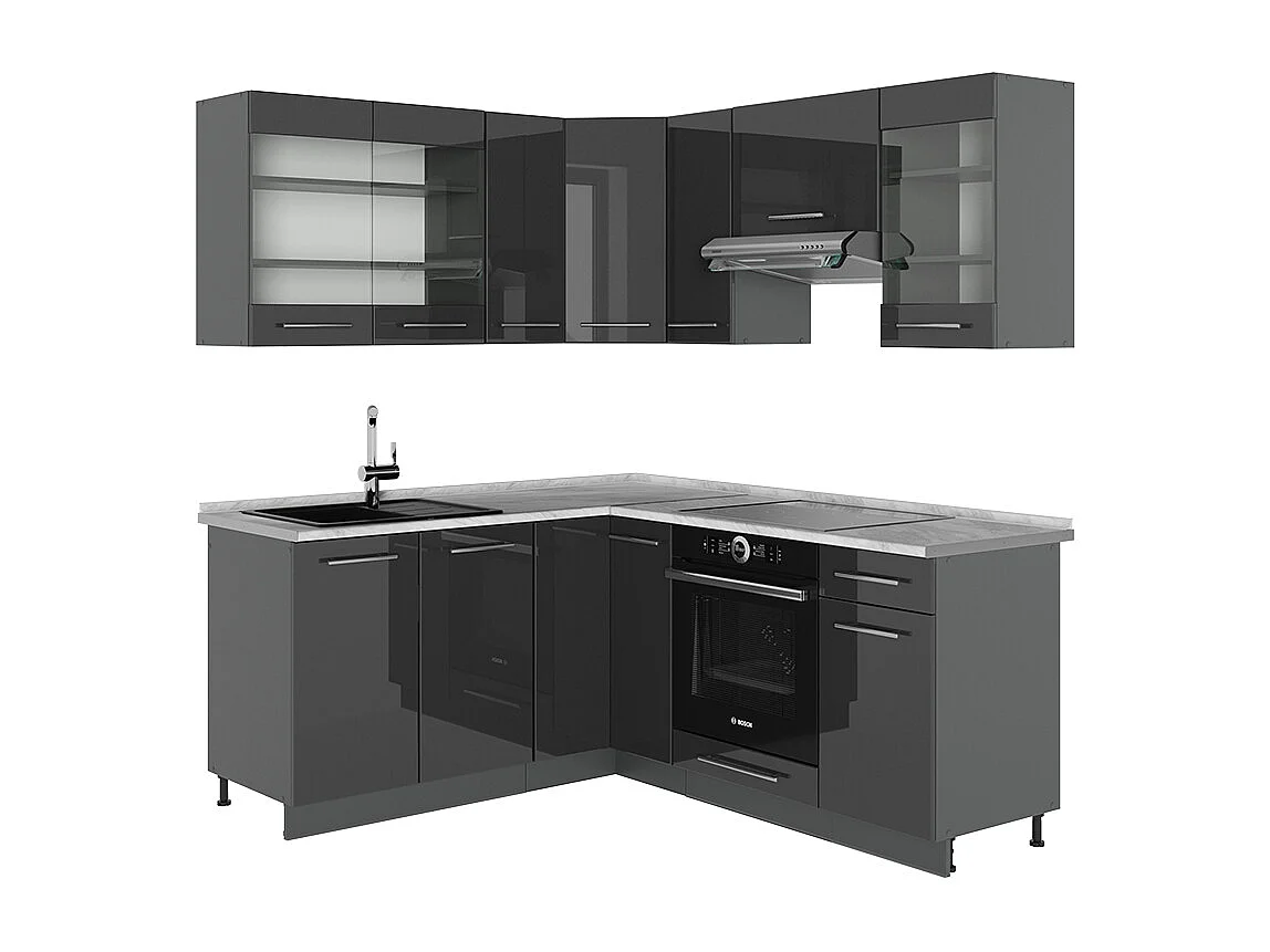 Kuchnia narożna antracyt połysk/antracyt 190x60x81.6 fame-line 4779361 - obrazek 1