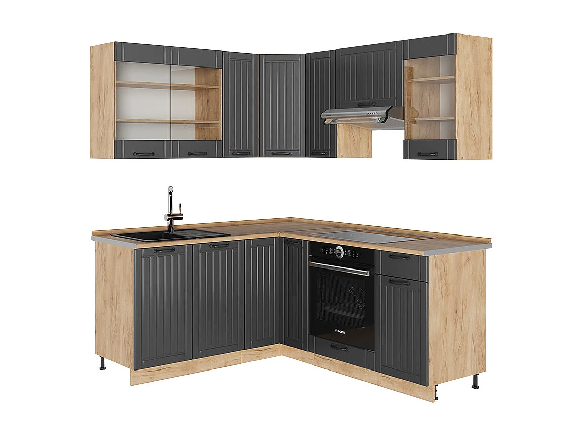 Kuchnia narożna ciemnoszary/dąb goldkraft 190x60x81.6 fame-line 4780590 - obrazek 1