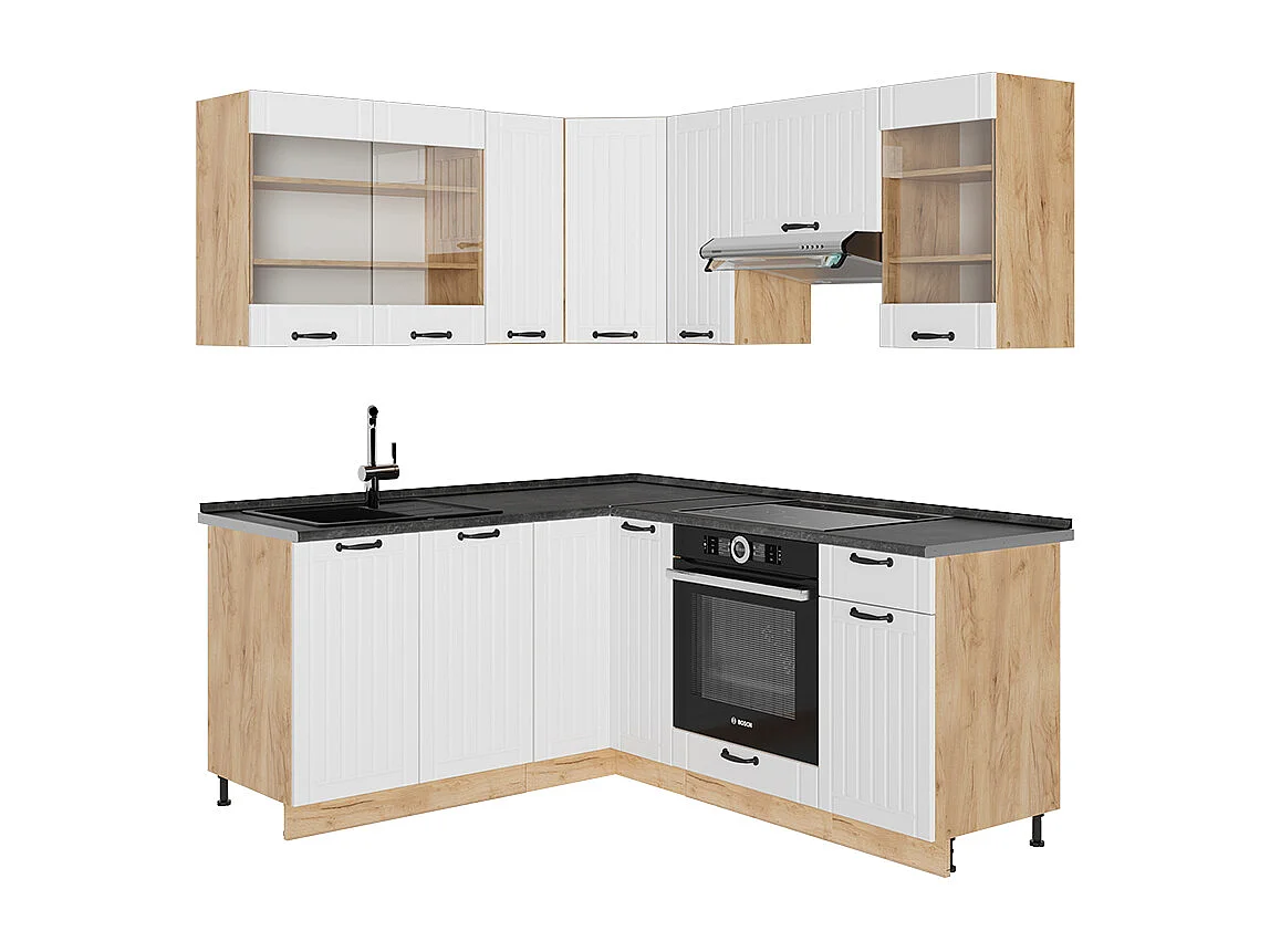 Kuchnia narożna biały rustykalny/dąb goldkraft 190x46x81.6 fame-line 4780811 - obrazek 1