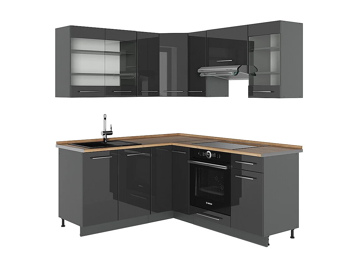 Kuchnia narożna antracyt połysk/antracyt 190x60x81.6 fame-line 4780531 - obrazek 1