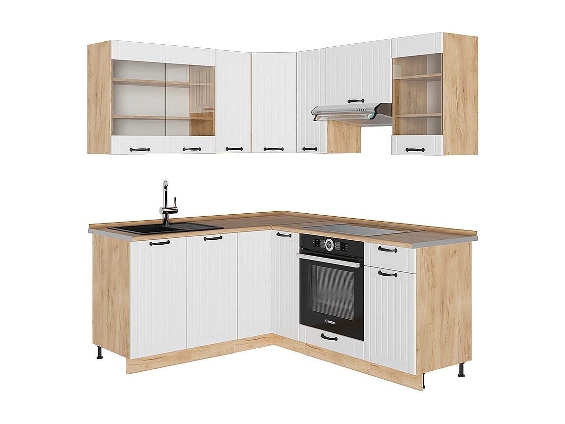 Kuchnia narożna biały rustykalny/dąb goldkraft 190x60x81.6 fame-line 4780448 - obrazek 1