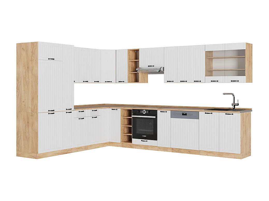 Kuchnia narożna biały rustykalny/dąb goldkraft 347x60x81.6 fame-line 4781130 - obrazek 1