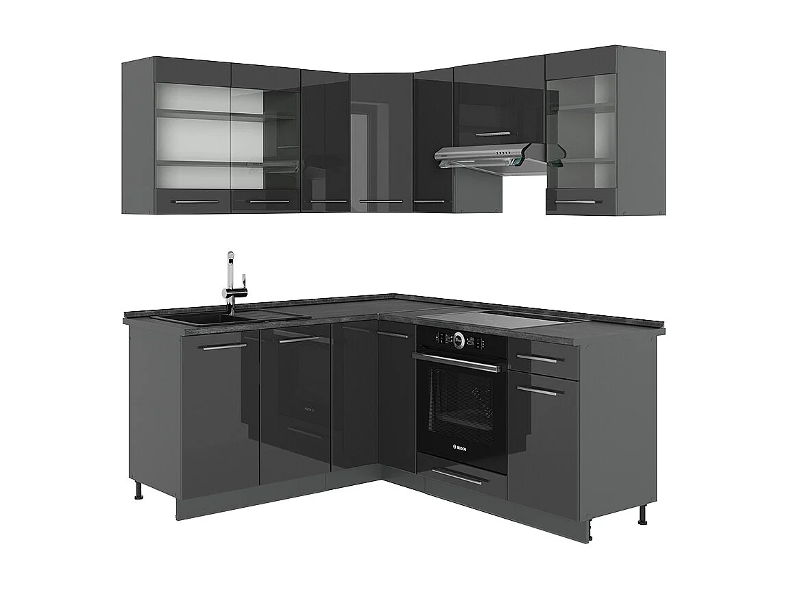 Kuchnia narożna antracyt połysk/antracyt 190x60x81.6 fame-line 4780101 - obrazek 1