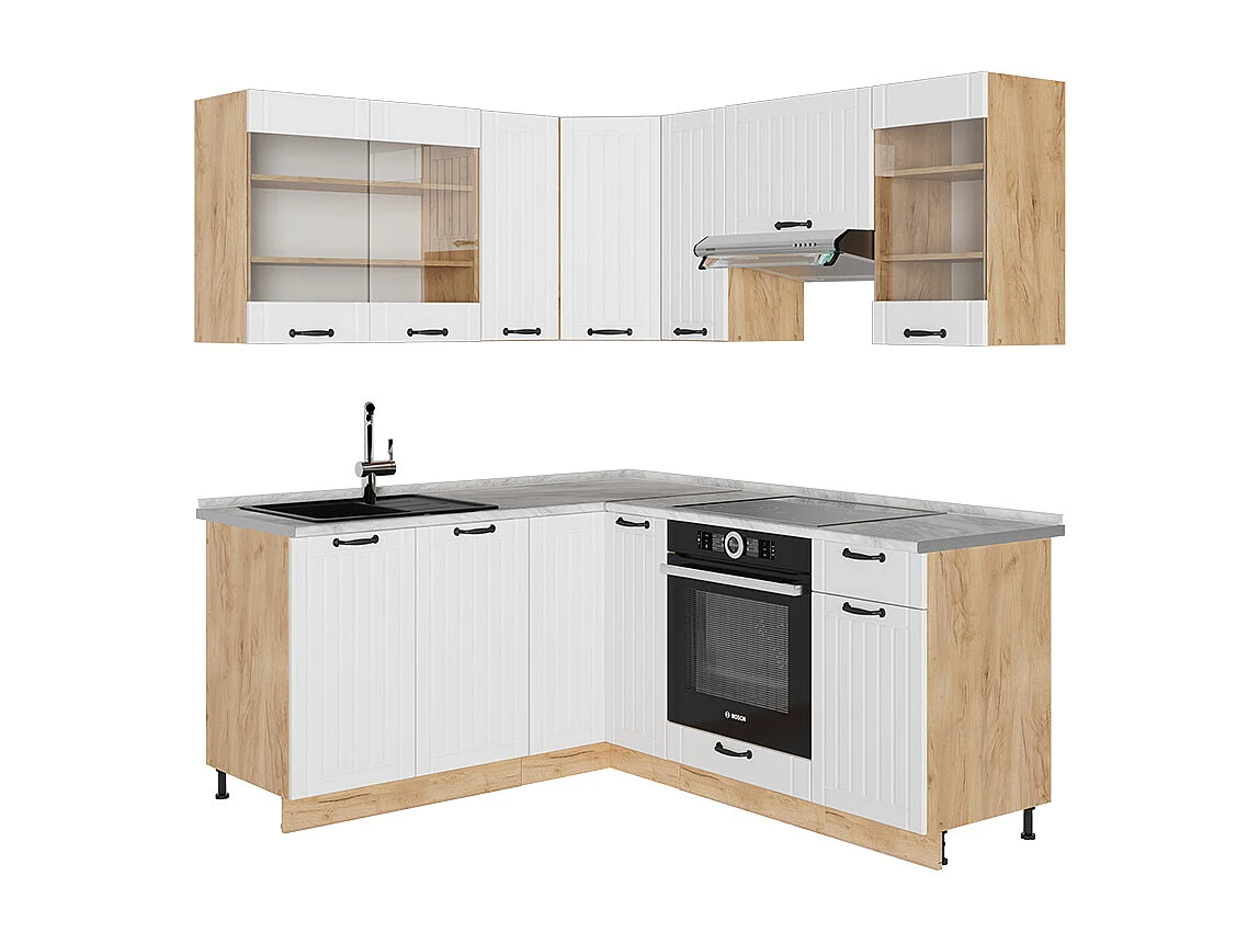 Kuchnia narożna biały rustykalny/dąb goldkraft 190x60x81.6 fame-line 4781572