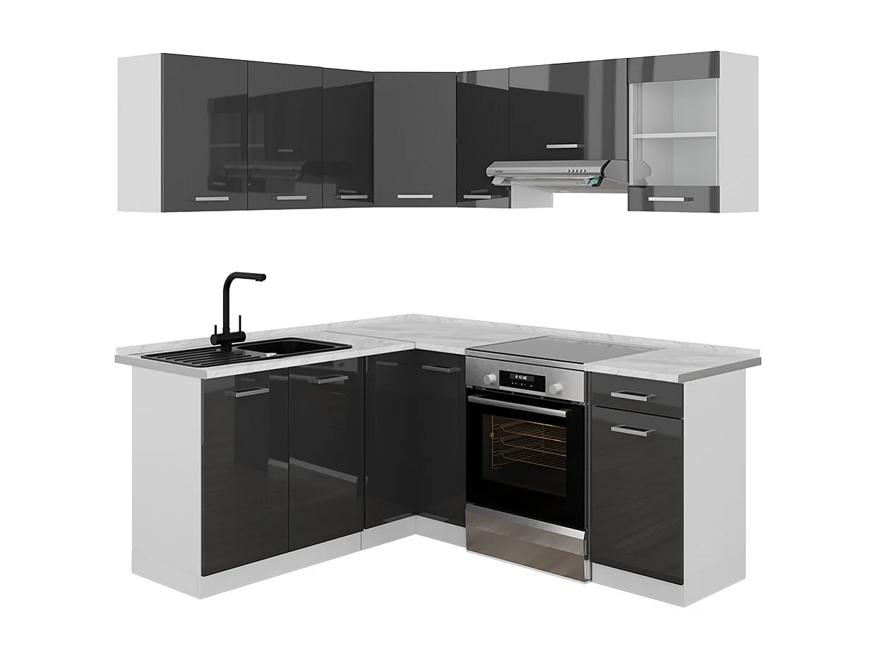 Kuchnia narożna antracyt połysk/biały 187x60x81.6 rick 4781442
