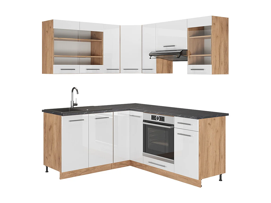 Kuchnia narożna biały wysoki połysk/dąb goldkraft 190x46x81.6 fame-line 4779368 - obrazek 1