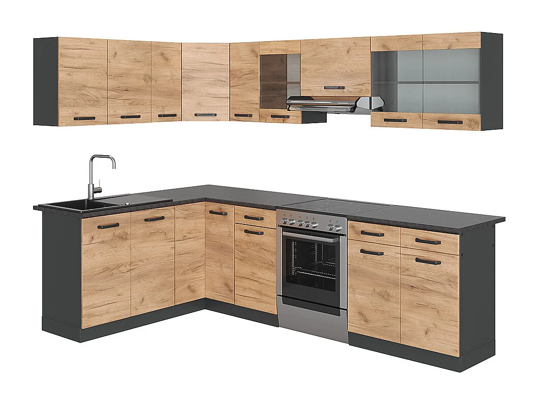 Kuchnia narożna dąb goldkraft/antracyt 267x60x81.6 rick 4781885