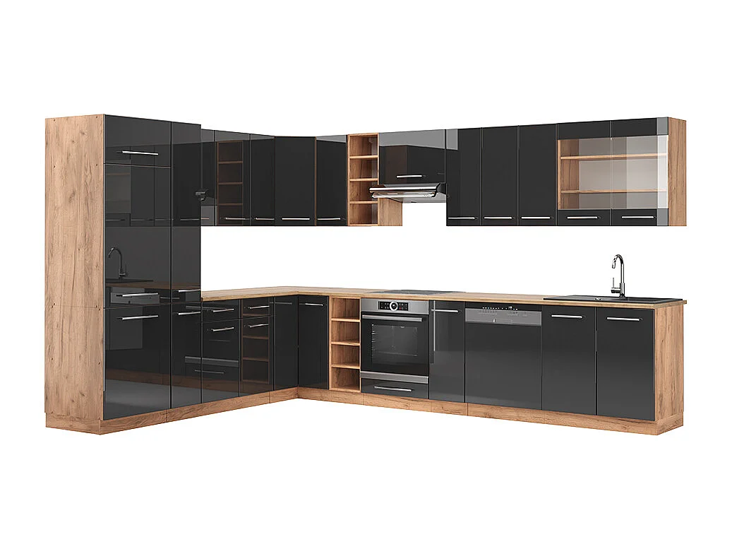 Kuchnia narożna antracyt połysk/dąb goldkraft 347x46x81.6 fame-line 4781191