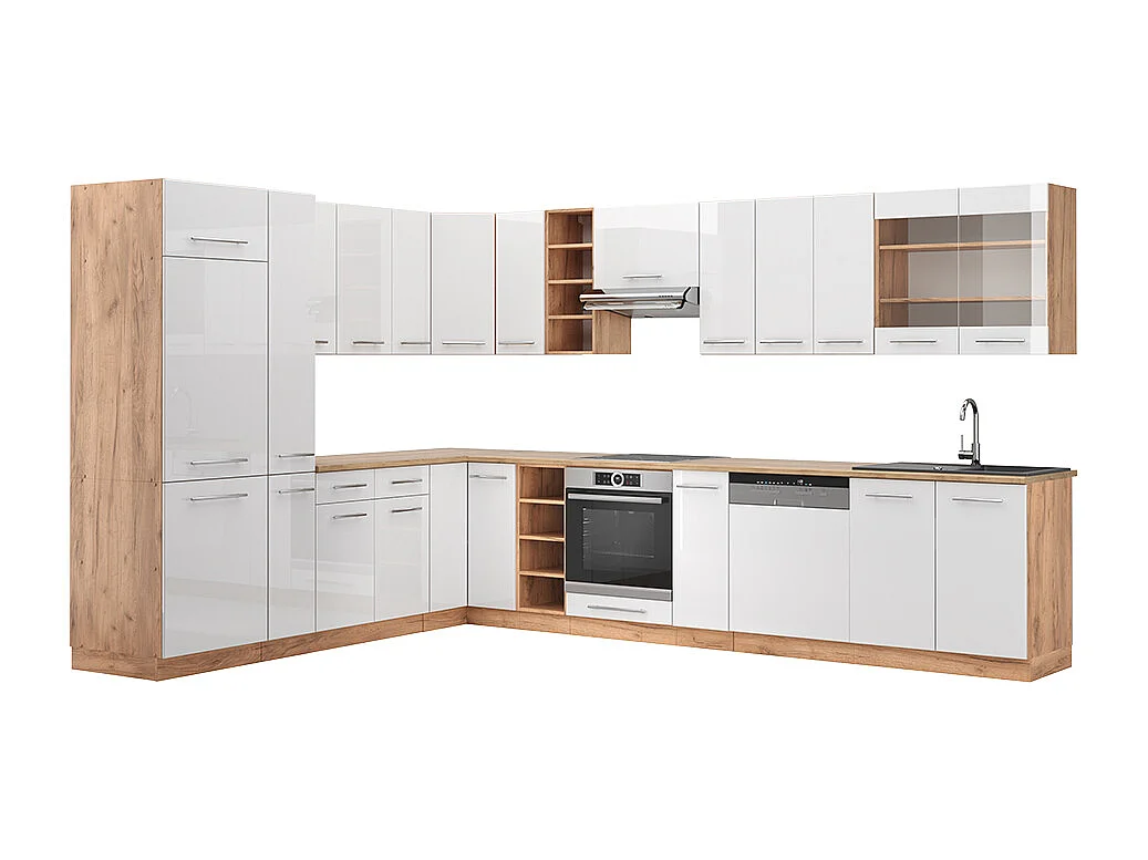 Kuchnia narożna biały wysoki połysk/dąb goldkraft 347x46x81.6 fame-line 4781576 - obrazek 1
