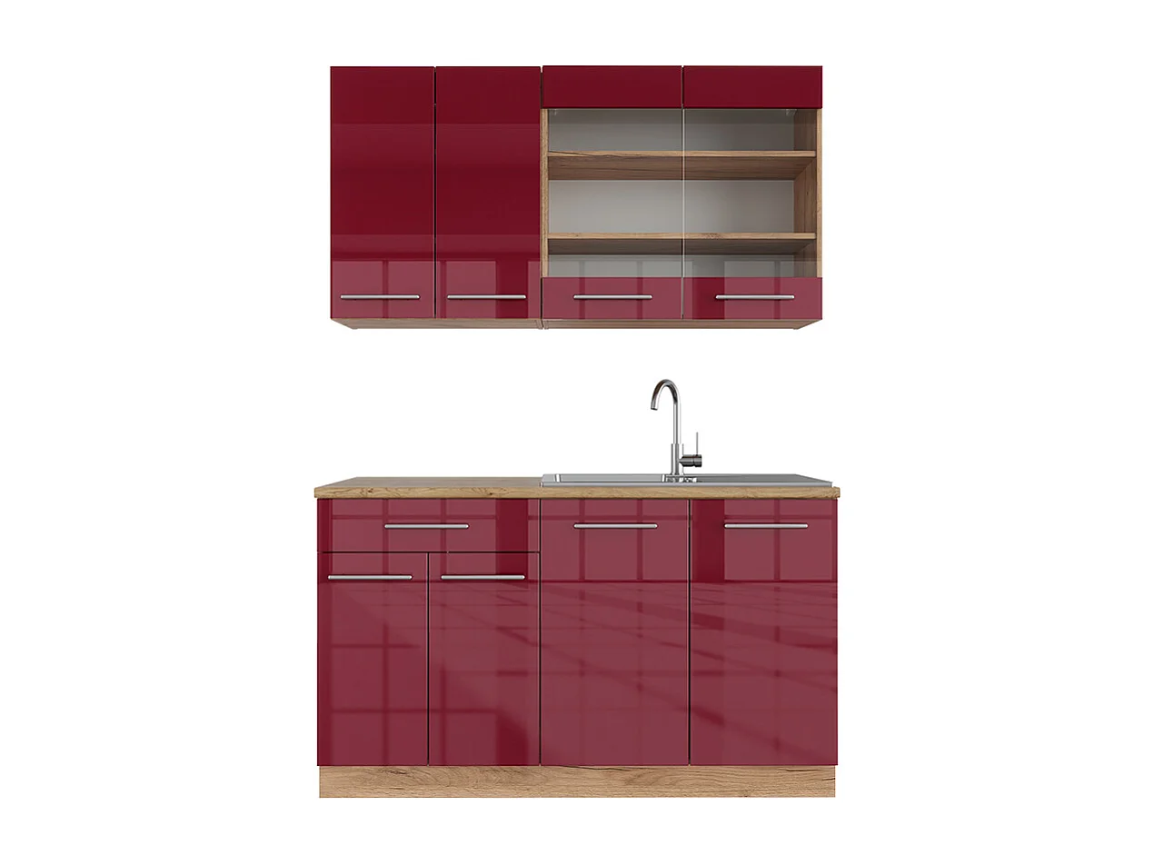 Kuchnia pojedyncza bordeaux wysoki połysk/złoty dąb 140x46x81.6 fame-line 4781359 - obrazek 1