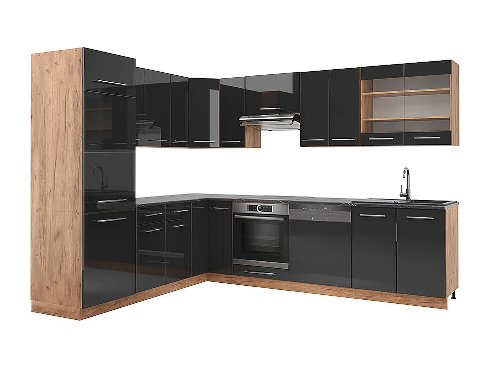 Kuchnia narożna antracyt połysk/dąb goldkraft 287x46x81.6 fame-line 4781054