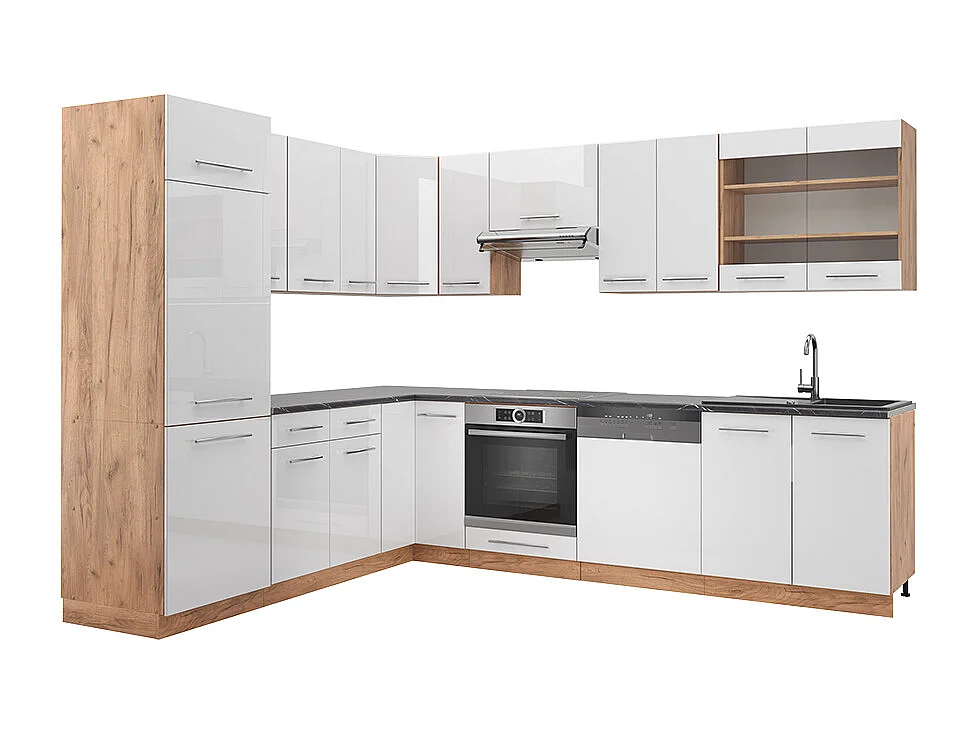 Kuchnia narożna biały wysoki połysk/dąb goldkraft 287x46x81.6 fame-line 4781437 - obrazek 1