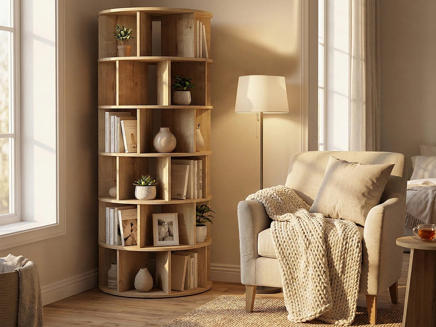 Biblioteka z 21 wnękami – Jasny naturalny – LAREYA 4898780
