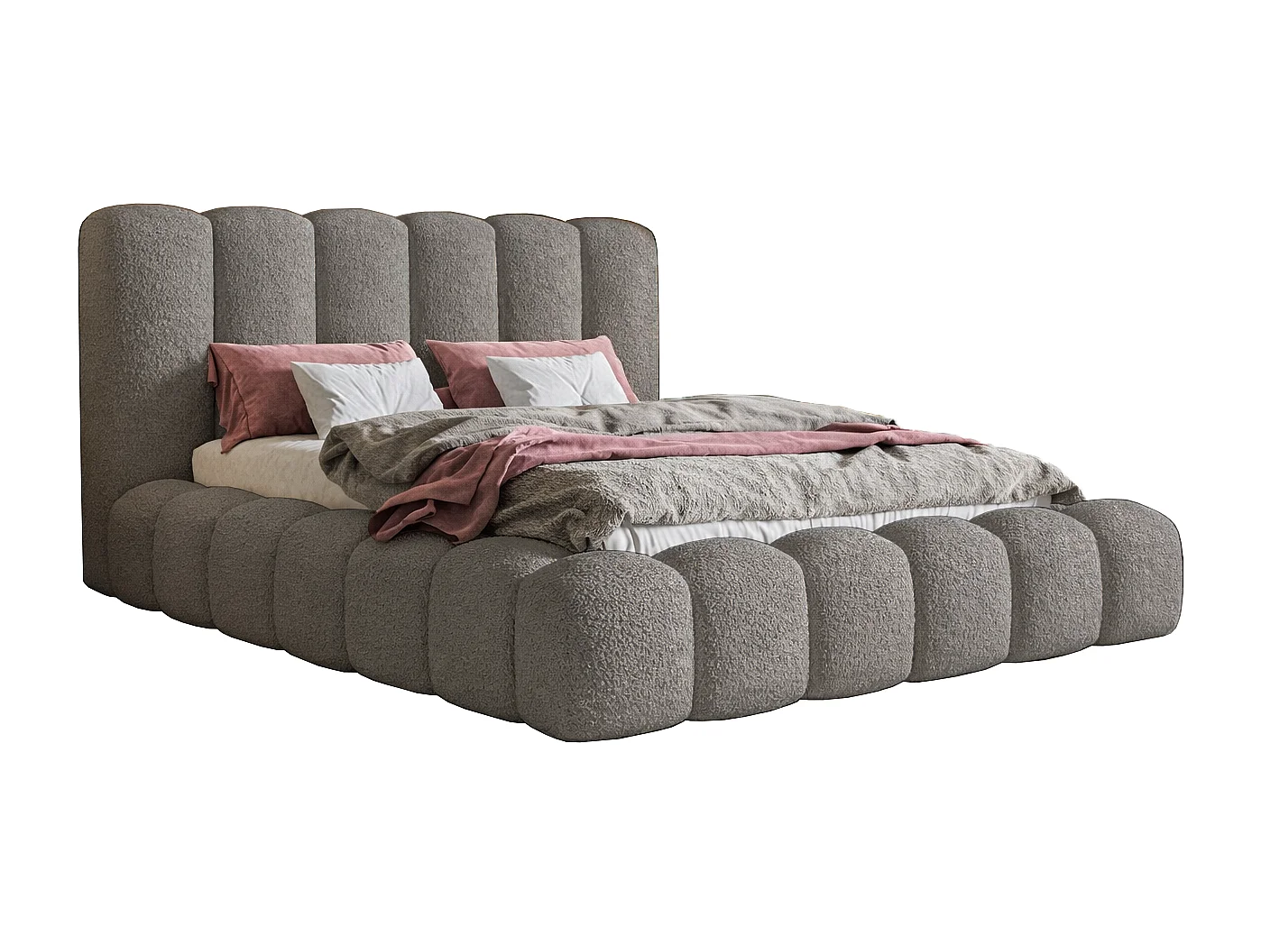 Łóżko tapicerowane 160x200 Madeno - gruba pianka, pojemnik, stelaż metalowy - tkanina boucle, szary (Catch Me 25) 4869648 - obrazek 1