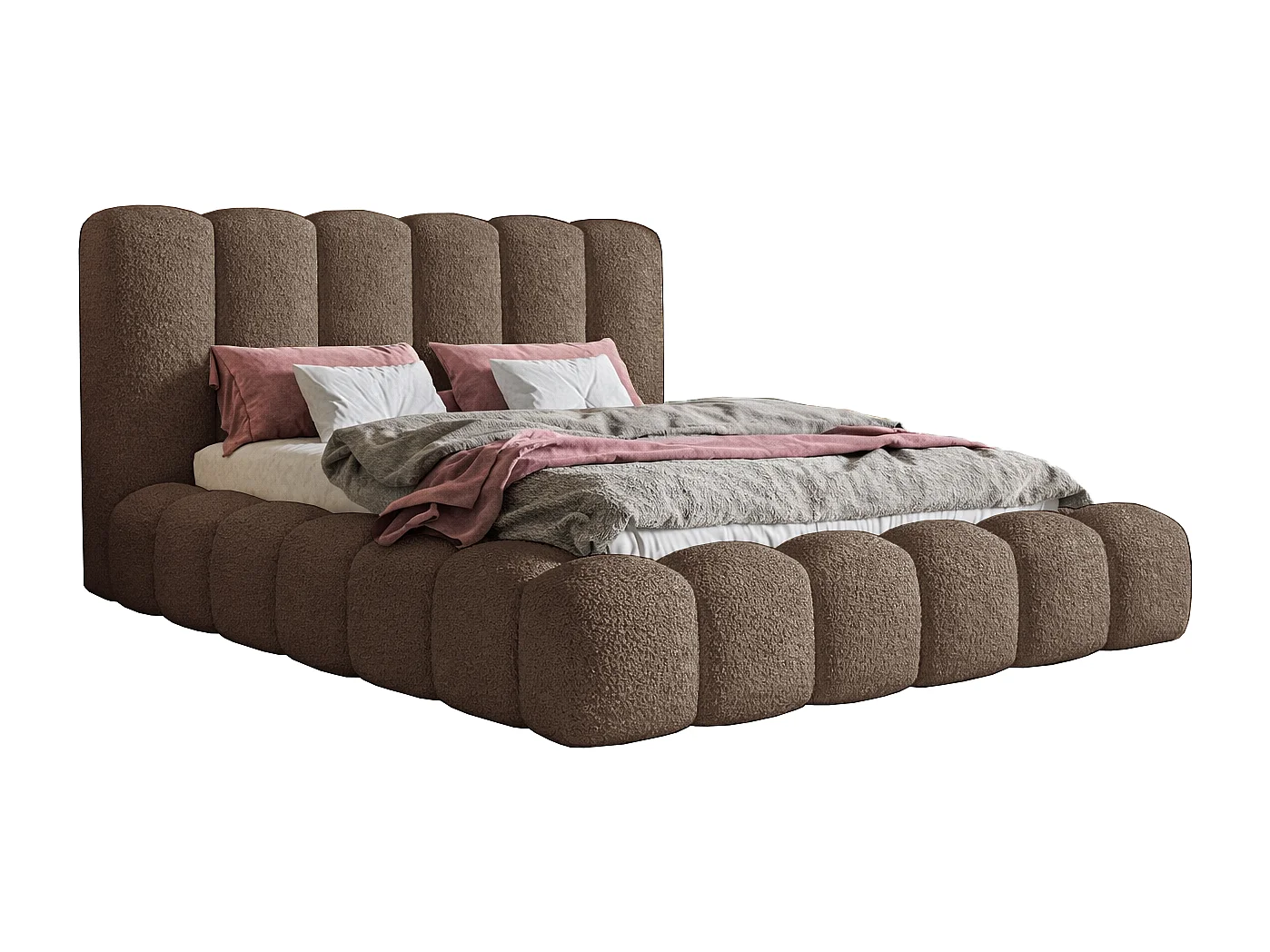 Łóżko tapicerowane 180x200 Madeno - gruba pianka, pojemnik, stelaż - tkanina boucle, brązowy (Catch Me 6) 4869758 - obrazek 1