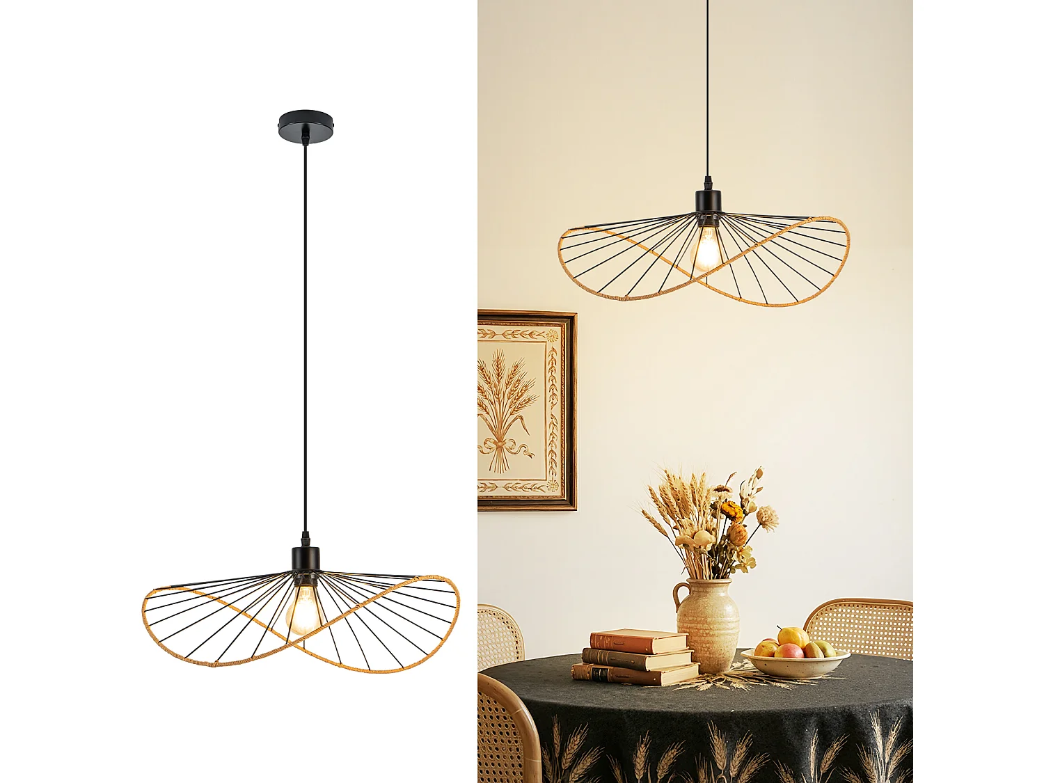 Lampa wisząca Nettlife Boho Black Ø 50 cm – metalowy żyrandol w stylu vintage E27 – lampa do salonu, kuchni i jadalni (żarówka nie jest dołączona) 4860986 - obrazek 1