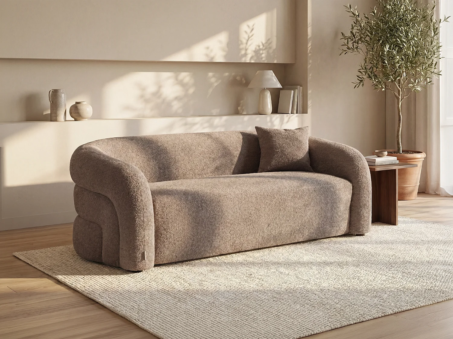 Kanapa 3-osobowa z tkaniny z bukli w kolorze taupe LAPIOTA od Maison Céphy 4817473