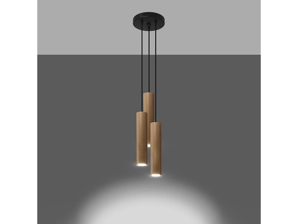 Lampy wiszące skandynawski Silno, drewno - 3 źródło światła 3000K - L.20 x H.100 cm - naturalne drewno 4751538 - obrazek 1