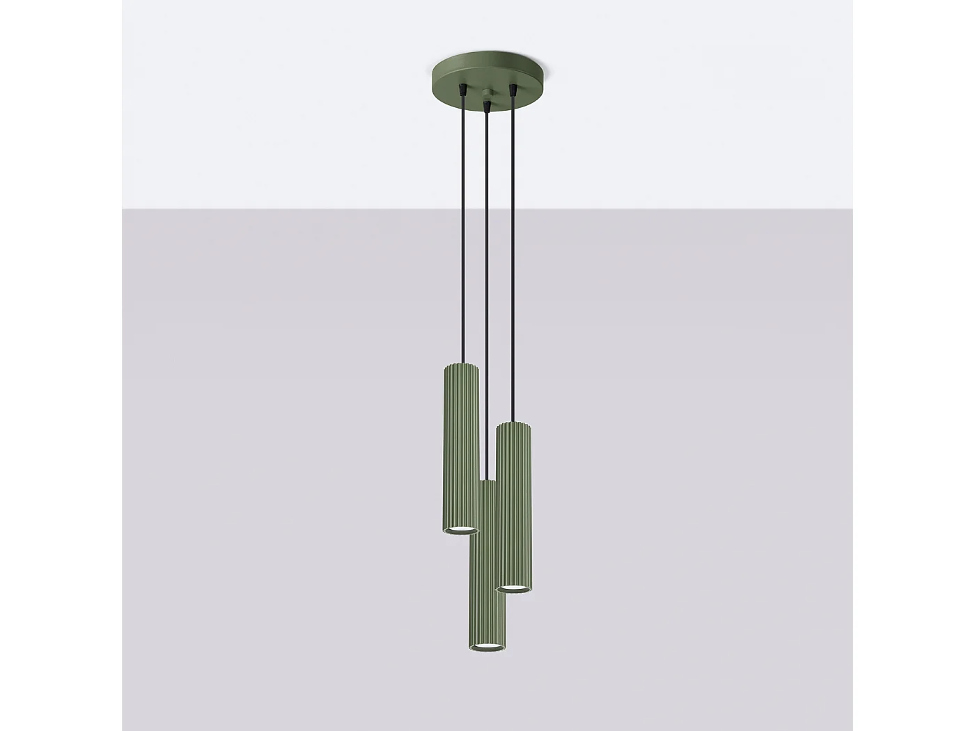 Lampa wisząca minimalistyczny Gloow, aluminium - 3 źródło światła 4000K - L.19.5 x H.108 cm - zielony oliwkowy 4751465 - obrazek 1