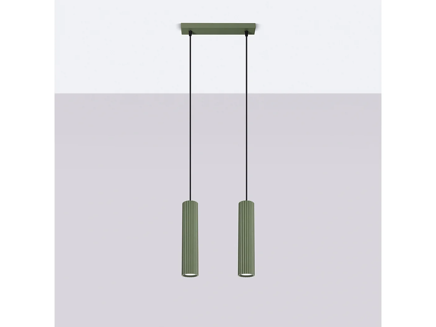 Lampa wisząca minimalistyczny Gloow, aluminium - 2 źródło światła 4000K - L.30 x H.90 cm - zielony oliwkowy 4751456 - obrazek 1